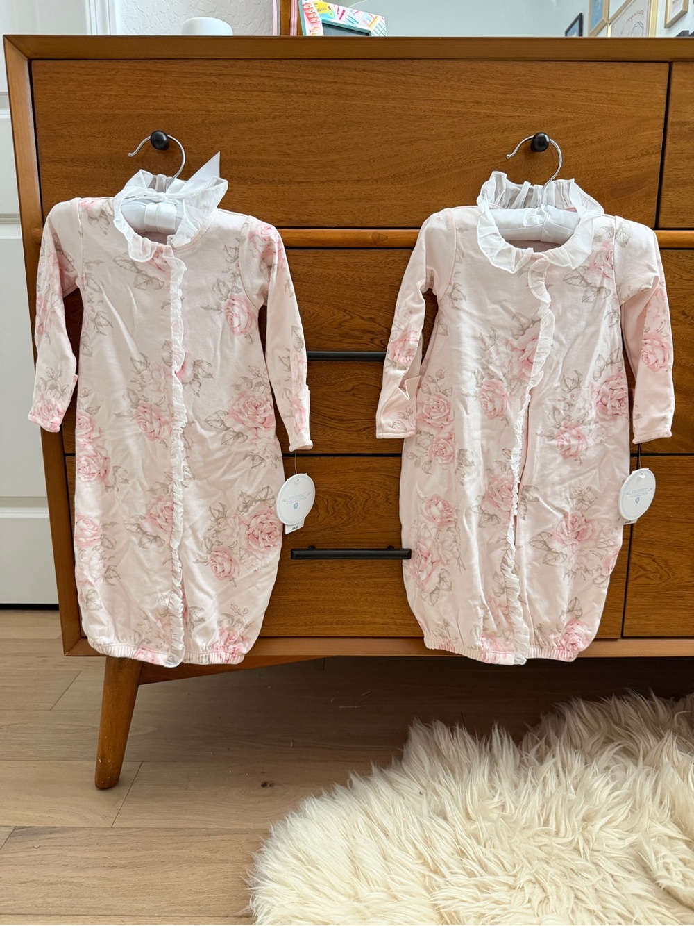 Pink Floral Ruffle-Trim Baby Sleep Gowns